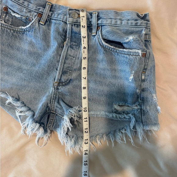 Agolde Light Blue Distressed Denim Jean Shorts - Picture 7 of 7